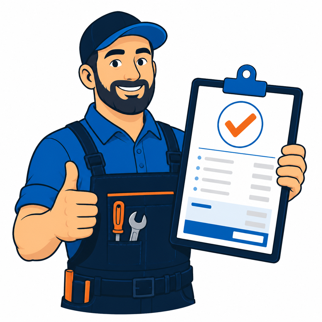Illustration: Handwerker präsentiert ein transparentes Angebotsdokument