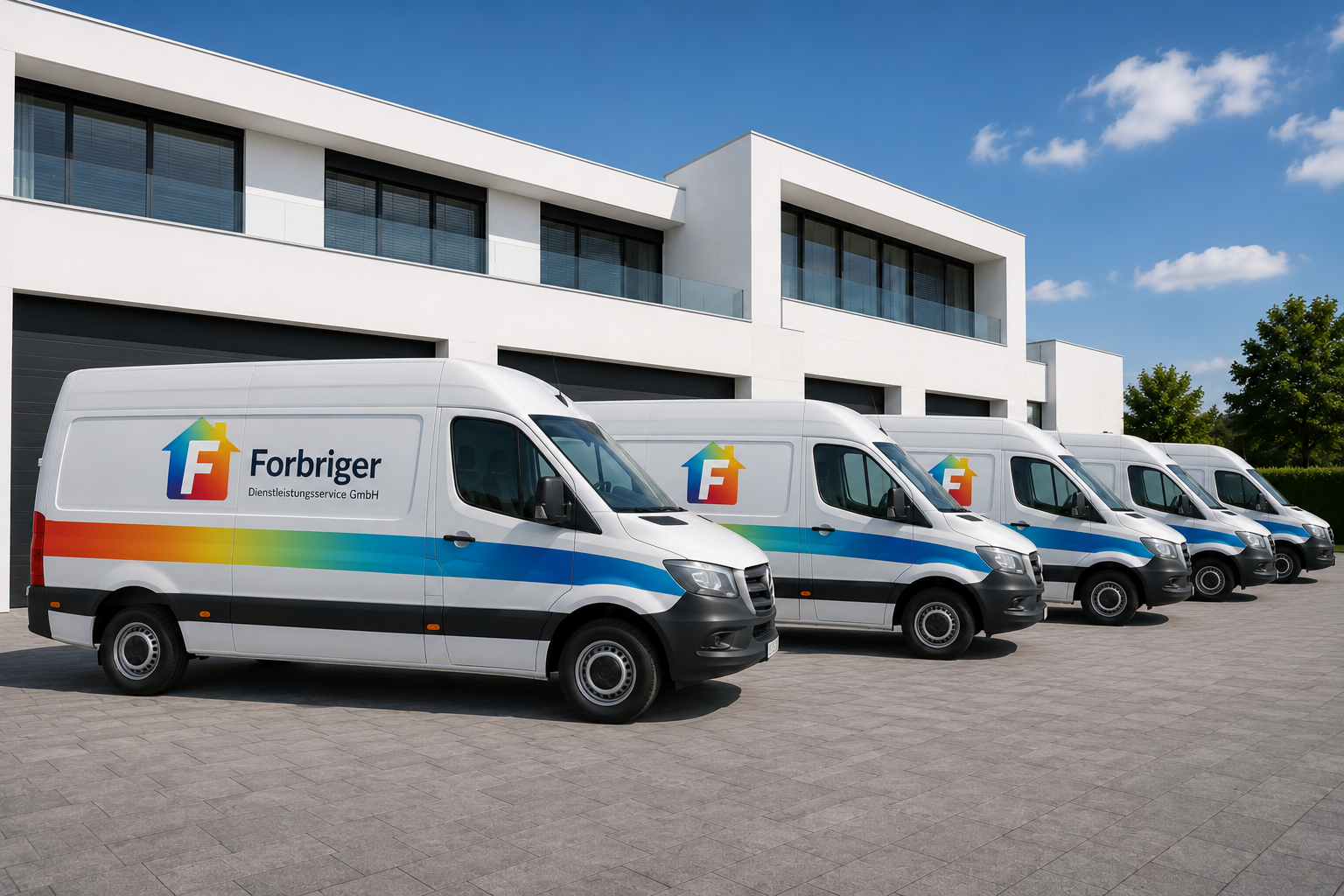 Forbriger Dienstleistungsservice GmbH Fuhrpark vor dem Firmengebäude
